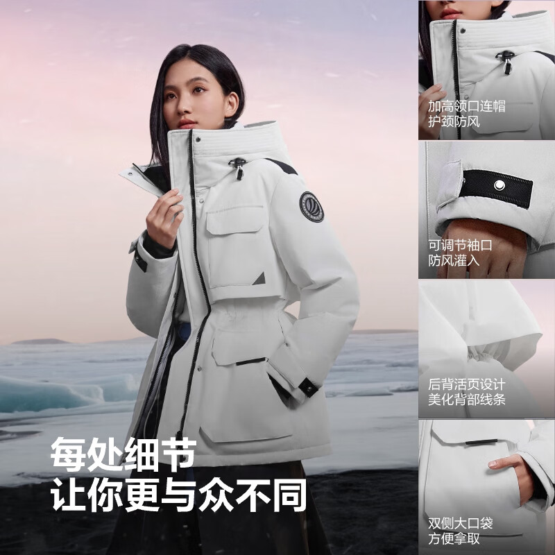 Bosideng (BOSIDENG) 25 down jacket women's short goose down 90 velvet arctic hooded New Year Qiji red warm jacket B250242412 store manager recommended extreme white 8A51 M 165/88A weight about 110-120 pounds