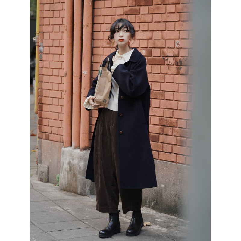 LE BEMIO Line Drawing Studio Love France Wool Double-sided Woolen Coat Women's Woolen Jacket Velvet Navy S