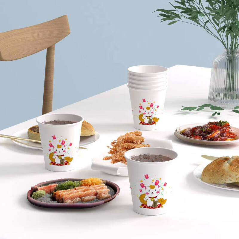 Paper cup cartoon disposable cup wholesale thickened home commercial office wedding outdoor camping tea cup 220ml lucky cat 100 pieces