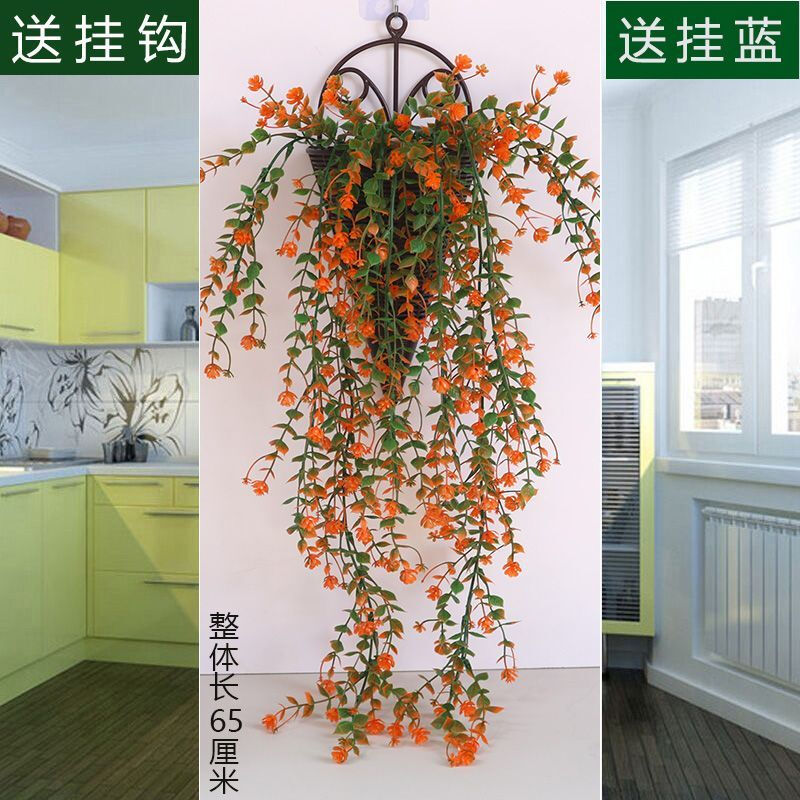 Time Bird Simulation Wall Plant Vine Rose Chlorophytum Plastic Decoration Wall Hanging Rattan Living Room Indoor Hanging Basket Fake Flower 1 Bundle with Buds Rose Vine White Green + Sticky Hook