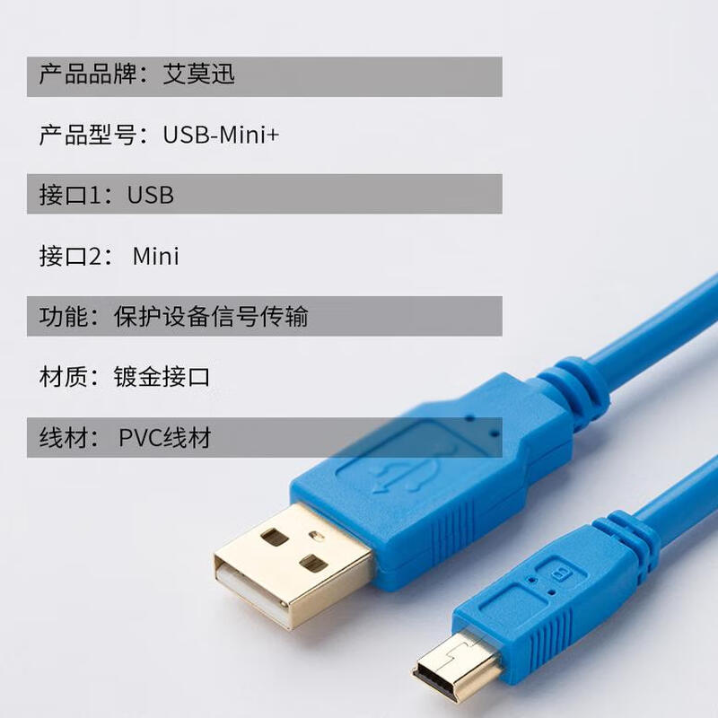 Yue Changsheng Mitsubishi plc programming cable/data cable/communication/download cable USB-FX3G/FX3GA mini T transparent blue USB-Mini T-type port 5m