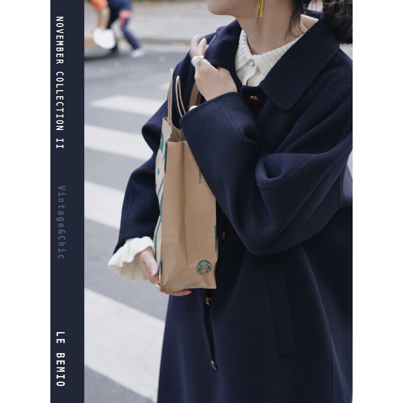 LE BEMIO Line Drawing Studio Love France Wool Double-sided Woolen Coat Women's Woolen Jacket Velvet Navy S