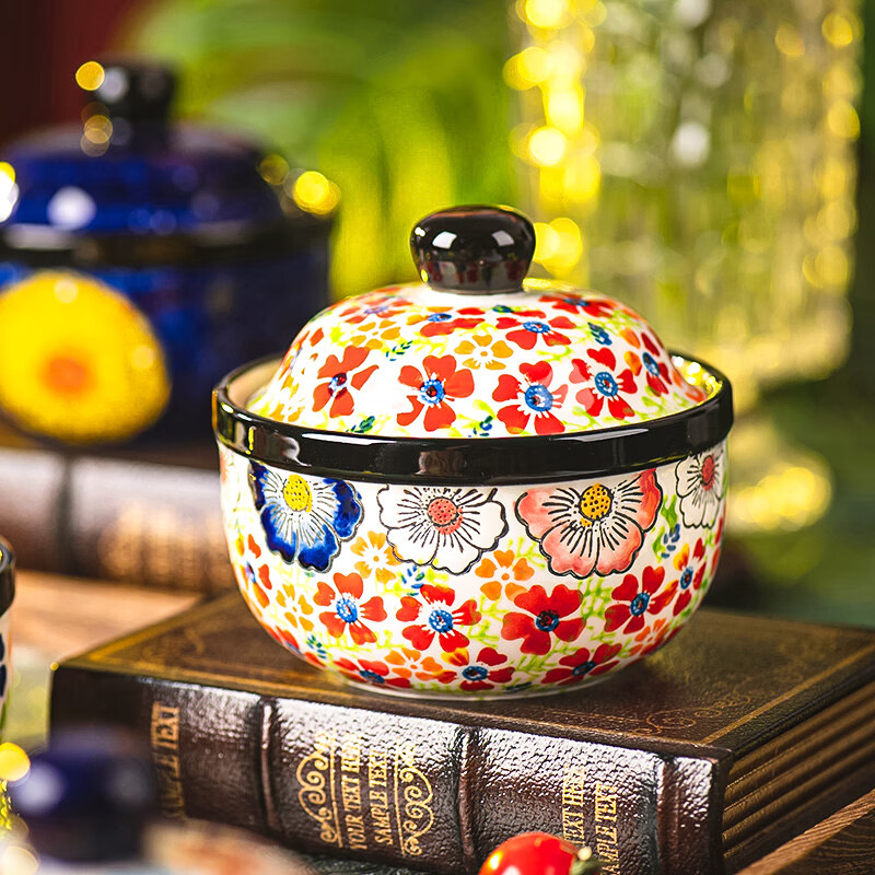 Pottery King Creative Ceramic Small Stew Cup Household Soup Cup Waterproof Soup Can Steamed Egg Bowl Steamed Egg Custard Special Bowl Dessert Bowl Wizard of Oz Hand-painted Stew Cup 380ml