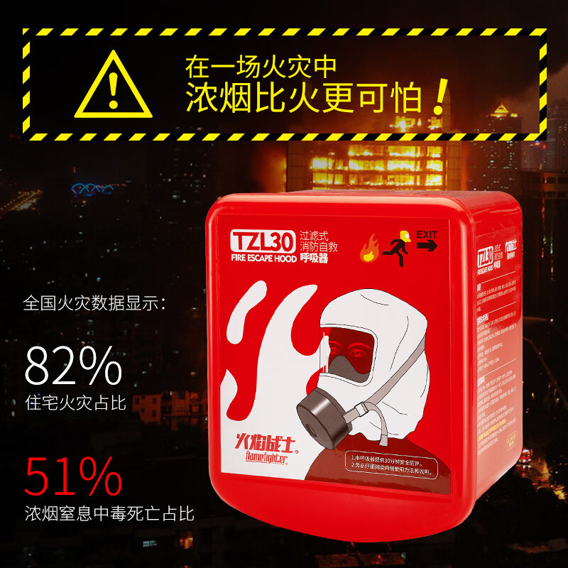 Flame warrior gas mask fire smoke mask filter self-rescue respirator fire mask TZL30 full fit version