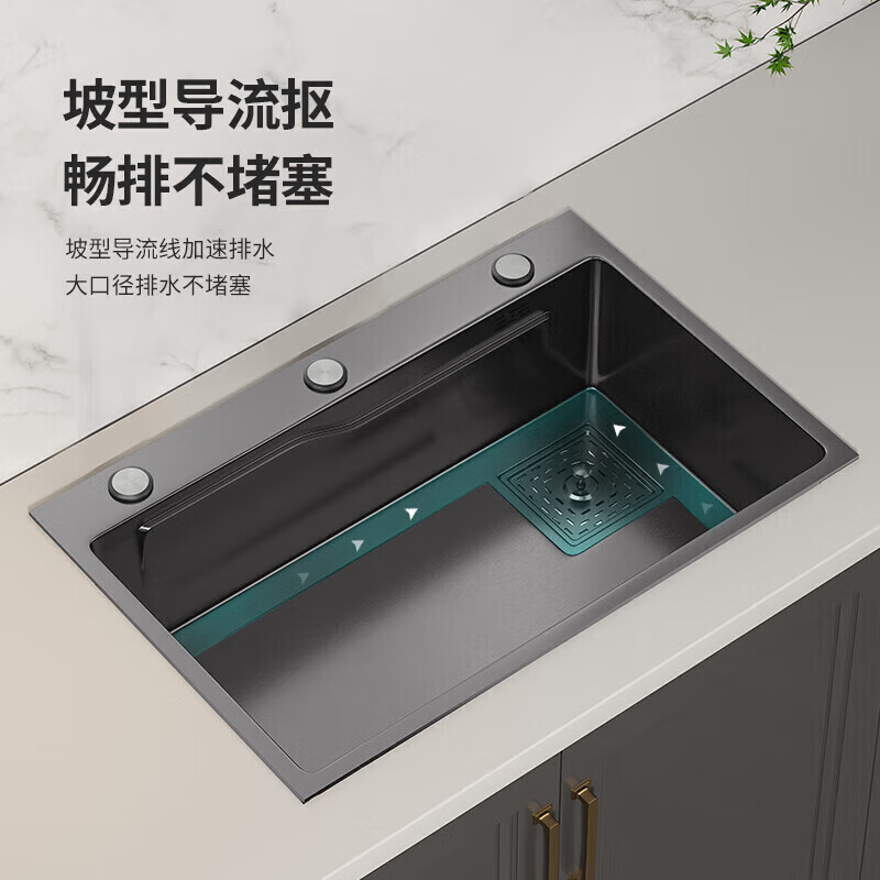 Jiumuwang Kitchen Large Single Slot Integrated Basin 304 Stainless Steel Sink Sink Multi-Function Dish Basin 60X45 Gun Gray Pull-out Faucet Package