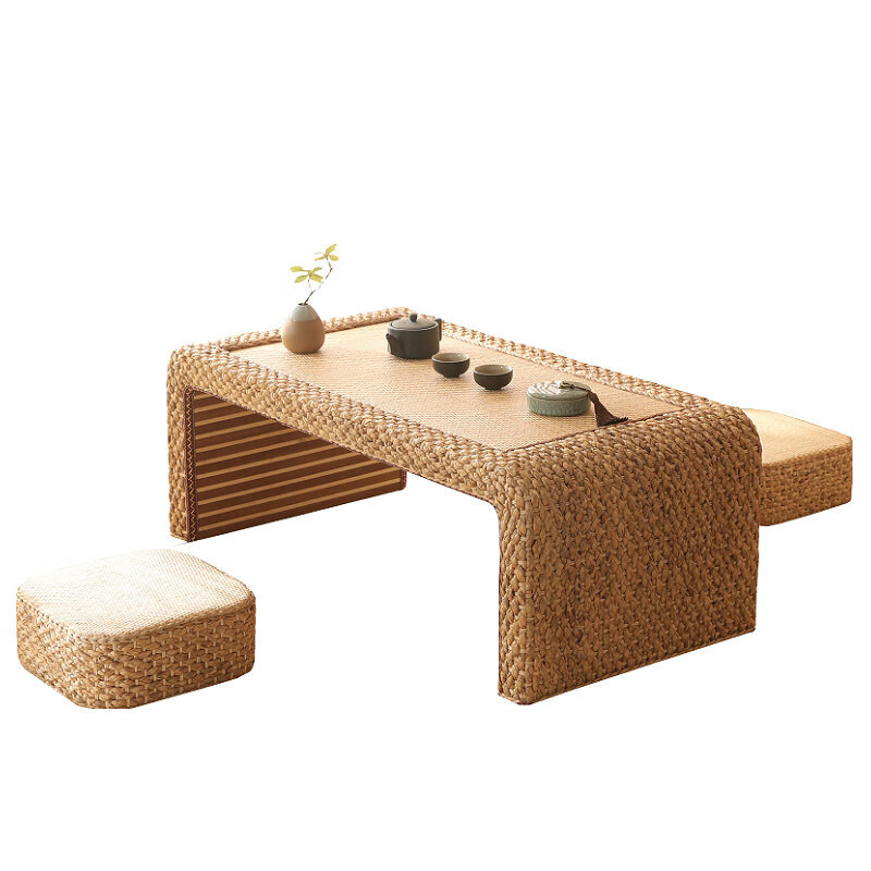 Shantou Lincun rattan tatami coffee table balcony table tea table simple bay window table Japanese-style low table household floor combination small table customized size length * width * height cm complete set