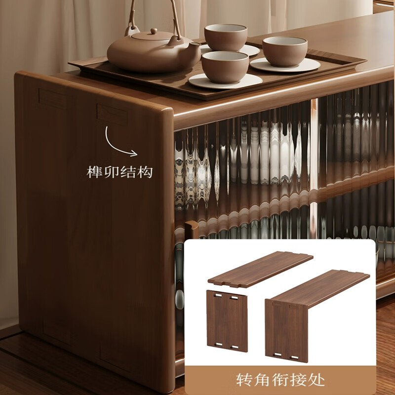 Pretiwang tea cup holder walnut solid wood dining table tea set tea storage rack desktop coffee place cabinet rack sideboard Nanzhu style-upper and lower two