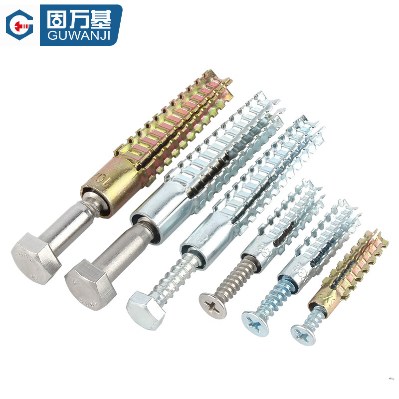 GUWANJI serrated expansion screws, gecko expansion self-tapping screws, anti-loosening metal expansion tubes, M10x60 5 sets/pack, color zinc pipe + 304 external hexagon