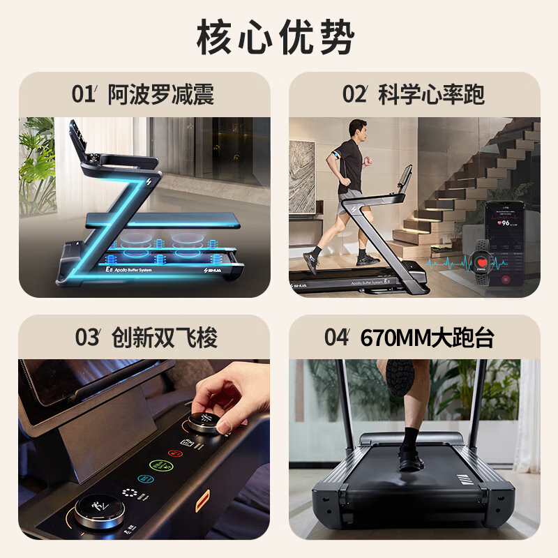 Shuhua (SHUA) e8 Marathon Treadmill Home Intelligent Folding Climbing Machine Sports Apollo Shock Absorption T599 Black
