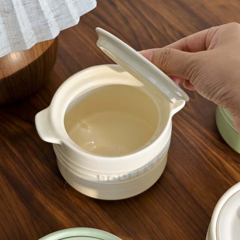Waterproof stew pot for household ceramics with lid, stewed bird's nest and steamed eggs for one person, special earthenware pot for simmering soup, small milky white earthenware pot - 350ml