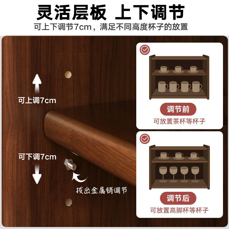 Pretiwang tea cup holder walnut solid wood dining table tea set tea storage rack desktop coffee place cabinet rack sideboard Nanzhu style-upper and lower two