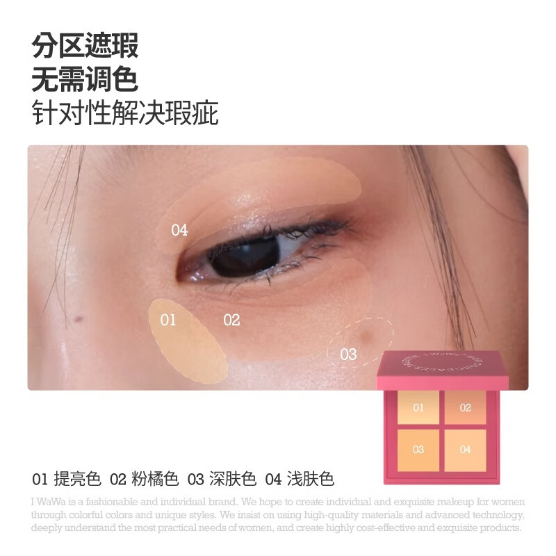 I-WAWA Beijing Warehouse Delivery Eva Concealer Palette Four Colors Brightening Highlights and Repairing Covering Color Spots, Acne Marks, Tear Troughs and Dark Circles iwawa Four Color Concealer Palette*1