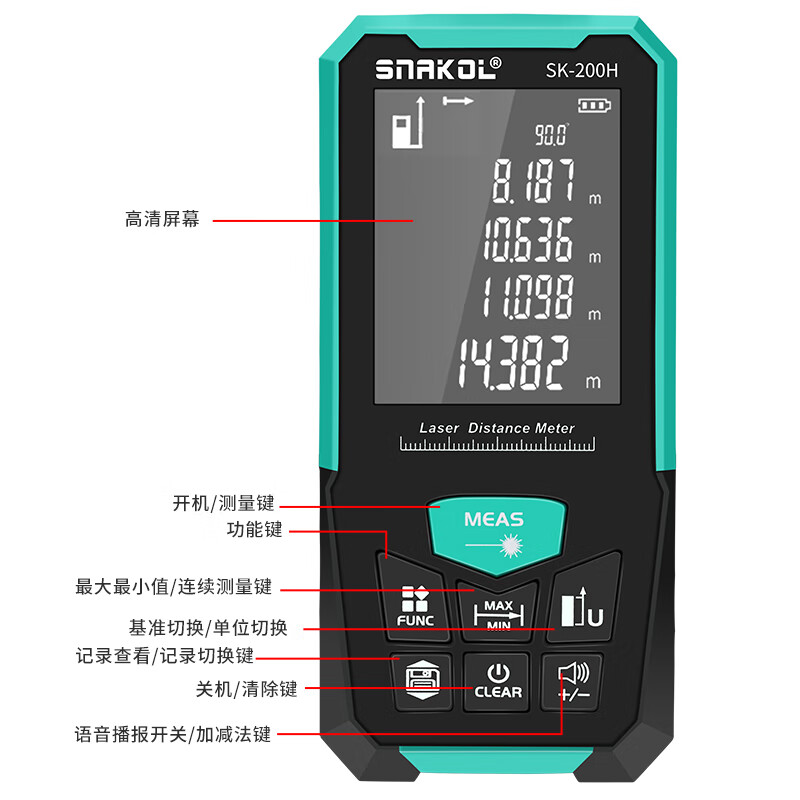 SNIC laser range finder 200 meters large range high-precision measuring ruler electronic ruler measuring room instrument SK-200V voice version standard