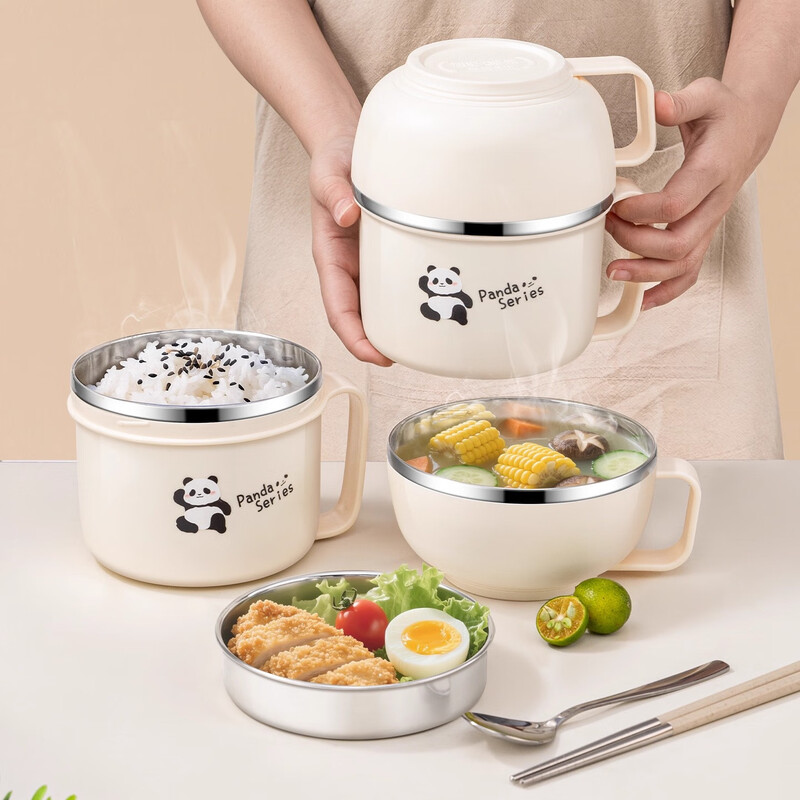 Guofeng 304 stainless steel lunch box, special lunch box for office workers and students, fast food cup, canteen rice bowl, large capacity lunch box, 304 steel Panda Run fast food cup