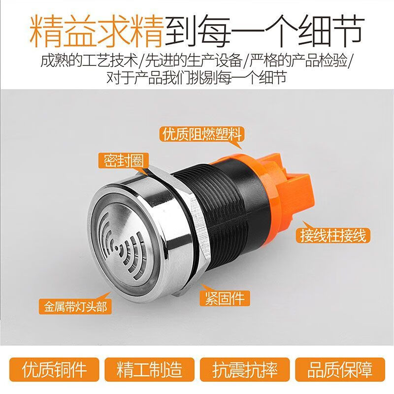 Buzzer with light new product 22mm metal flash alarm stainless steel head bright LED red 12V red