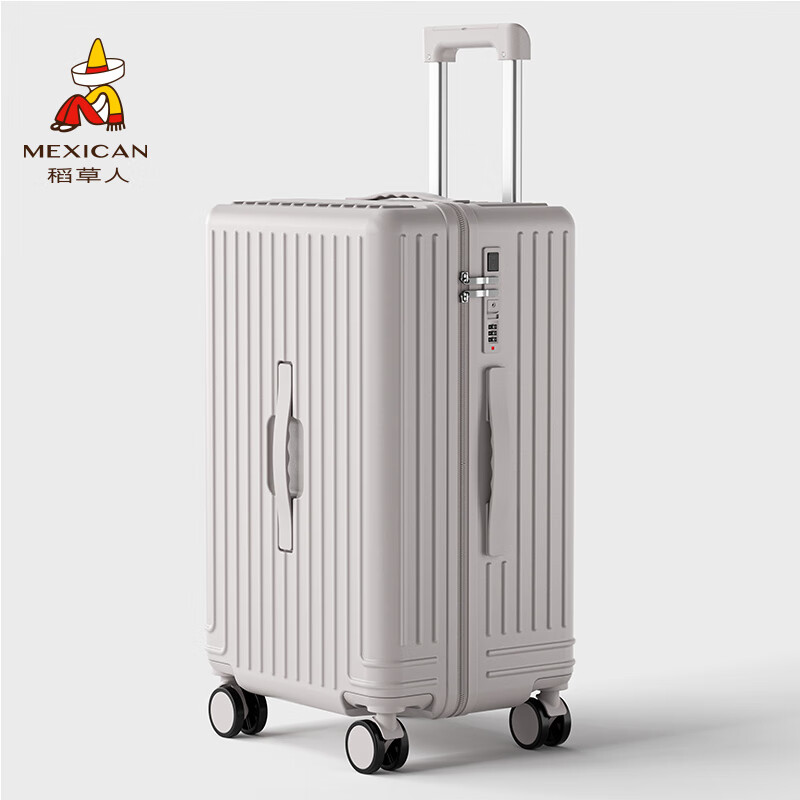 Scarecrow suitcase for men and women, universal wheel trolley case, password box, large-capacity suitcase, business trip boarding leather suitcase, checked box, C style oatmeal gray 20 inches (boarding suitcase)