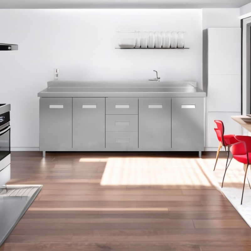 Ye Yu Stainless Steel Cabinet Kitchen Cabinet Integrated Customized Stove Integrated Simple Household 80cm Double Door Flat Style - Random Match 201 - Free - Contact Customer Service for Other Sizes