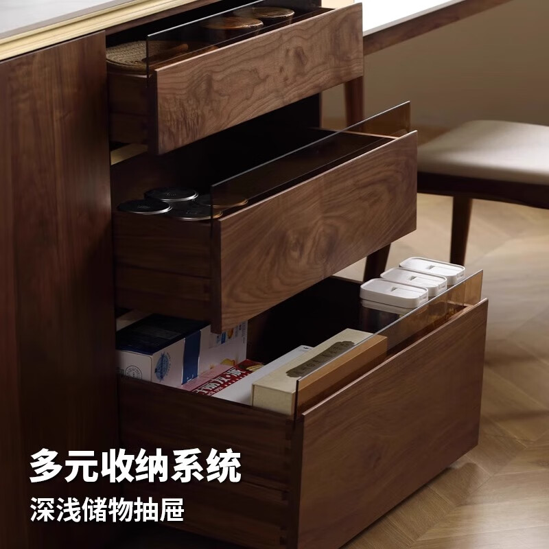 Chenwu North American black walnut solid wood slate island restaurant simple bar sideboard integrated dining table island cabinet 118*83*95.3cm with sink