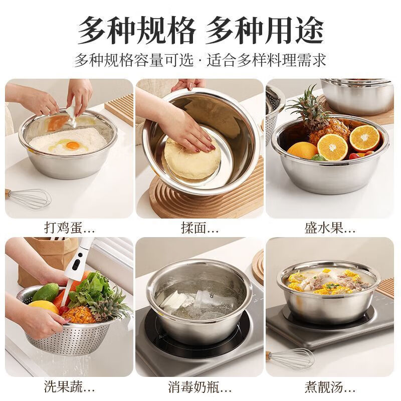 Stainless steel drain basket two-piece set household kitchen drain basin fine hole drain basket leaking rice filter European style large reverse edge food grade stainless steel 28CM two-piece set drain basket + solid basin