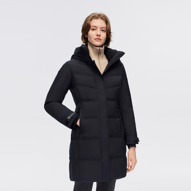 BOSIDENG Down Jacket Goose Down Women's Medium Long Hooded High-end Outdoor Thick New National Standard 90 Down Shopping Mall Same Style Jacket Black Navy 5295 S 160/84A