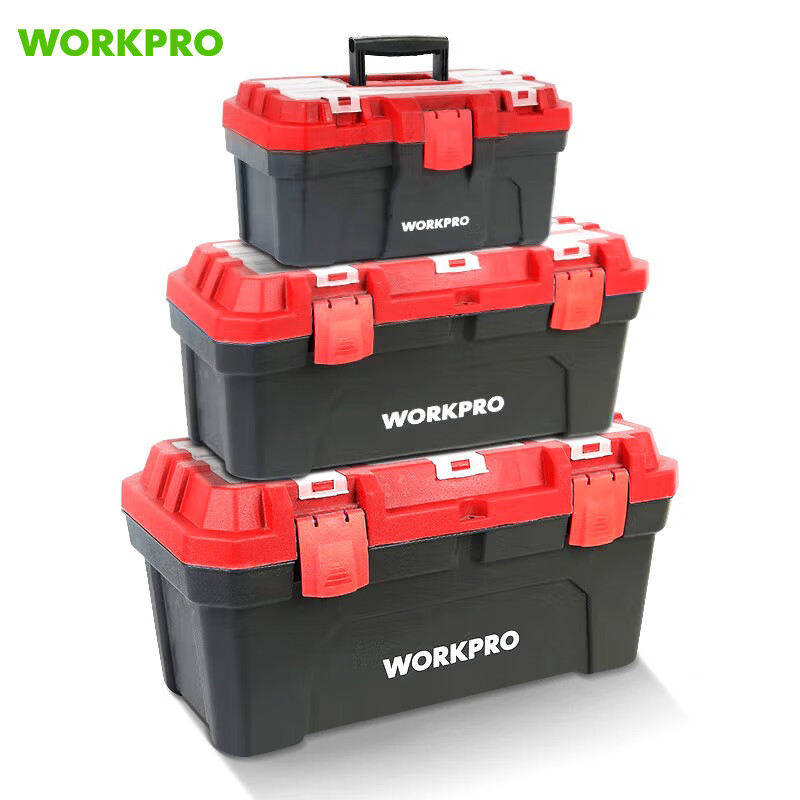 Wankebao (WORKPRO) Tool Storage Box Enhanced Tool Box Portable Multi-Function Repair Thickened Car Household Hardware Empty Box Large 16-inch Red and Black Thickened W02020102M