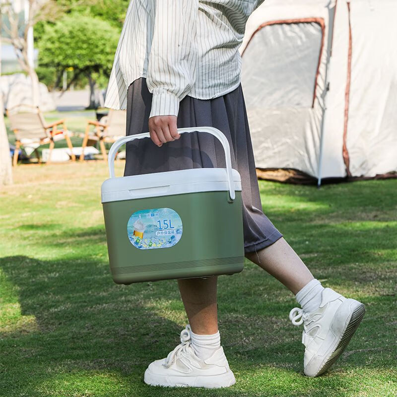 Insulated box refrigeration 72 hours commercial stall car outdoor fresh fishing fishing portable camping home ice bucket 15 liters free ice packs 8 ice plates 2 green