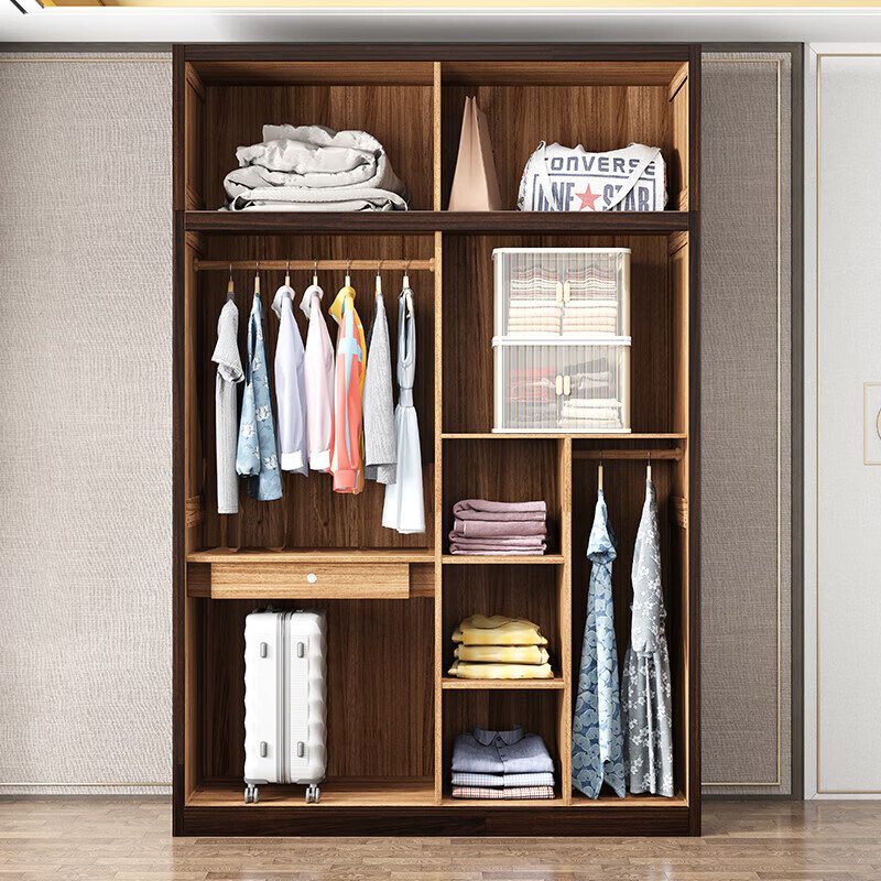 Fanyi Wardrobe New Chinese Style Black Gold Wood Wardrobe Bedroom Cabinet Solid Wood Wardrobe Storage Cabinet Wardrobe Combination Furniture Six Door Wardrobe (With Center Drawer) + Top Cabinet + Side Cabinet Black Gold Wood
