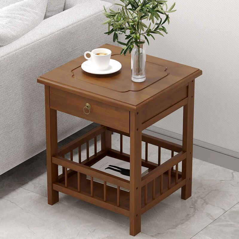 Bodiqi home sofa side cabinet small coffee table mahjong table corner corner small square table storage rack tea table tea table side tea cabinet second floor brown fence