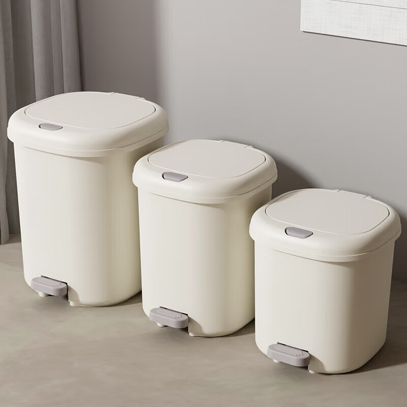 New trash can storage box for home with lid, foot pedal for bathroom, toilet, kitchen, living room, bedroom, foot-operated wastebasket, medium white 10L, foot pedal + hand button, dual-use model
