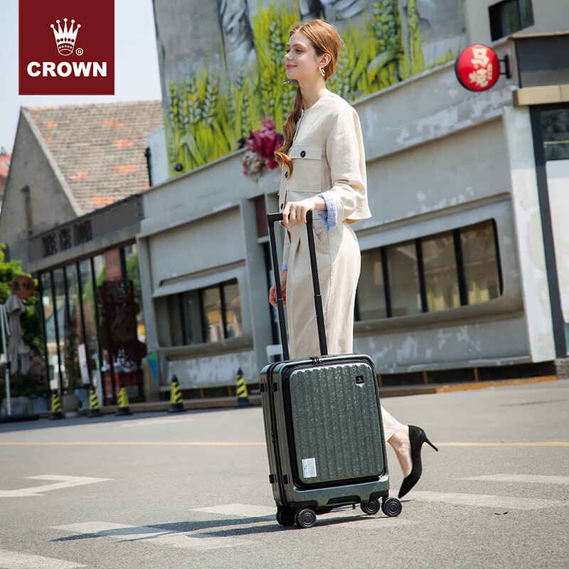 CROWN expansion layer large capacity suitcase gradient color trolley case environmentally friendly front opening suitcase travel case 5215 kaleidoscope zipper 20 inches can be boarded