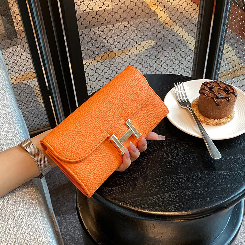 Kangaroo Wallet Long Litchi Pattern Women's Fashion Versatile Covered Wallet Wallet with Large Capacity and Multiple Card Slots Trendy Black