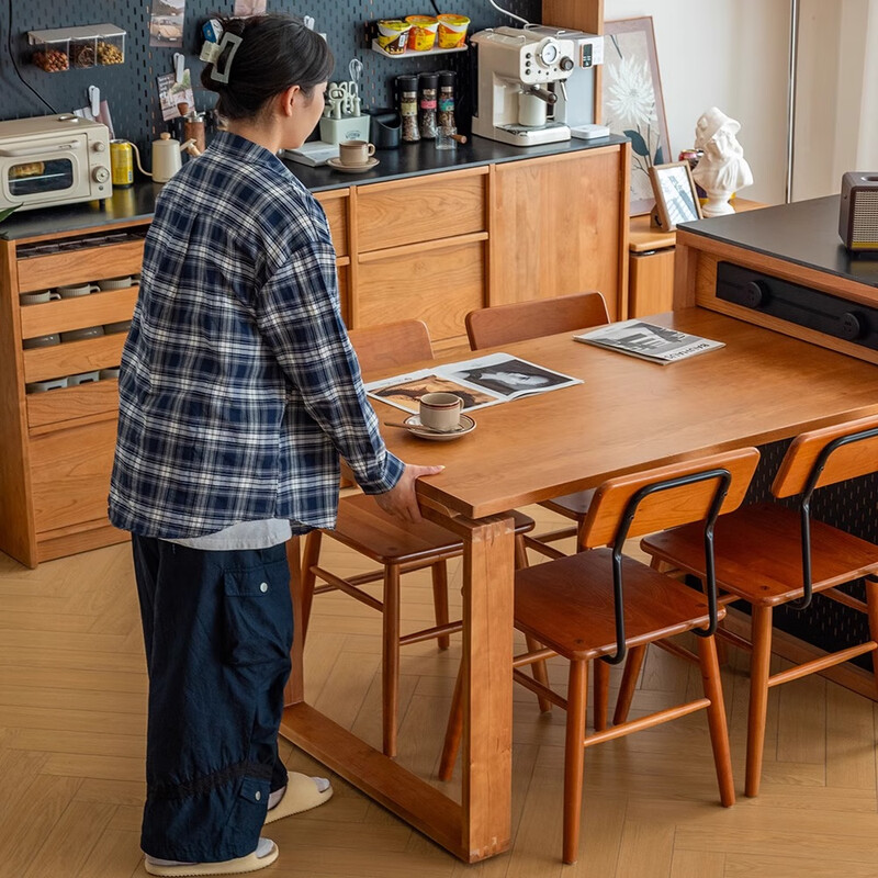 His Highness Home Nordic solid wood island dining table integrated cherry wood kitchen small apartment slate bar cabinet Japanese storage sideboard large black slate island dining table + 4 Jacques dining chairs