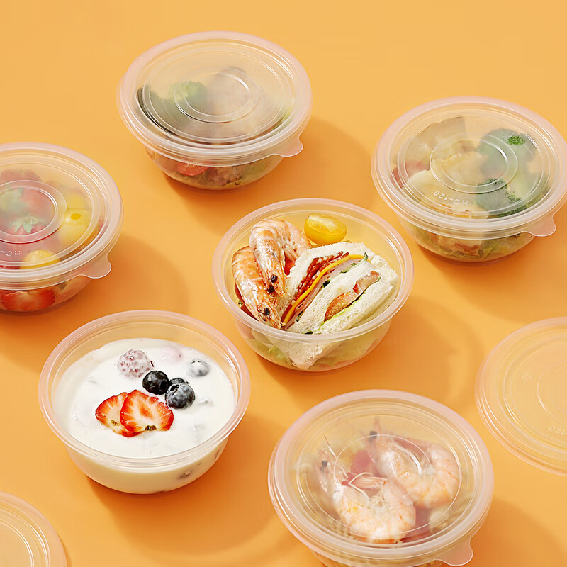 Meiya Disposable Lunch Box Round 360ml*50 Sets Soup Bowl Sauce Packing Bowl Blister Sealed Thickened Transparent Cover