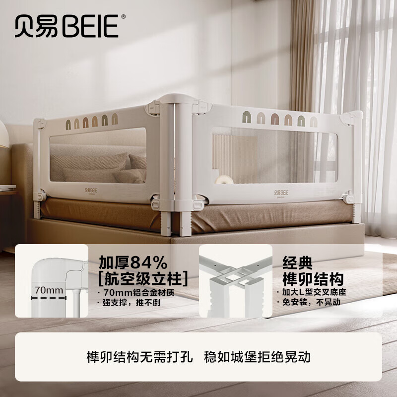Curved Bed Fence Baby Baffle Anti-Fall Bed Fence Back-Style Legs Beiyi Rainbow Reversible 1.8m+2.0m