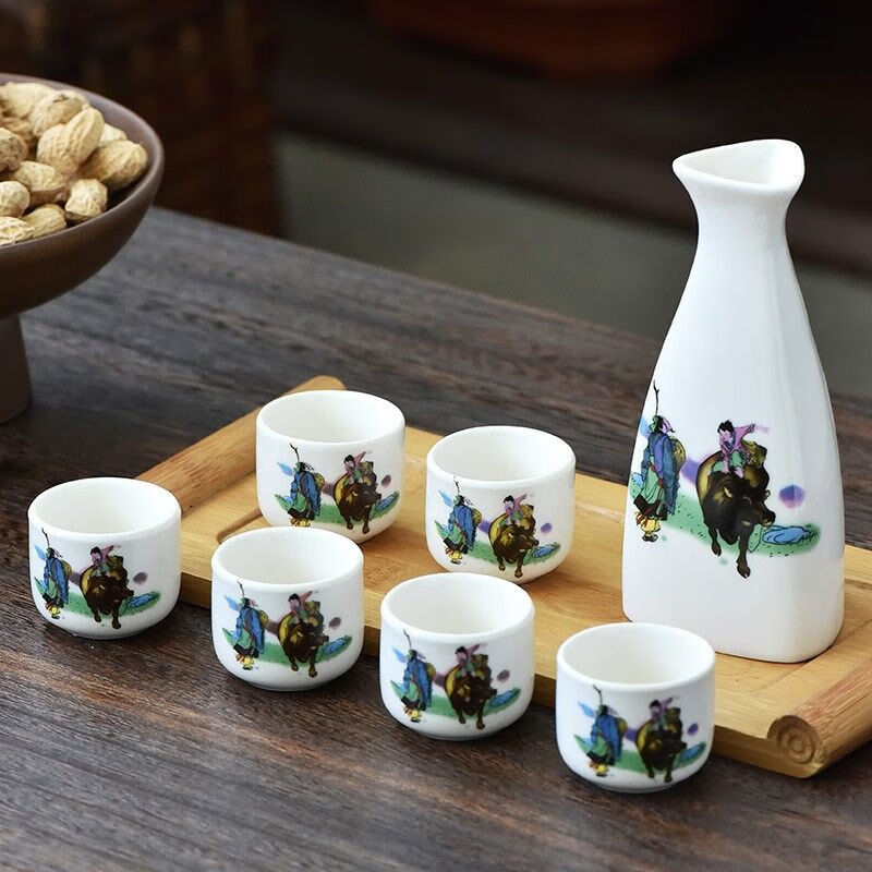 Ceramic wine set antique ceramic wine set simple wine divider white wine cup yellow wine cup green wine set Japanese hot wine Chinese knot-safe packaging one pot two cups