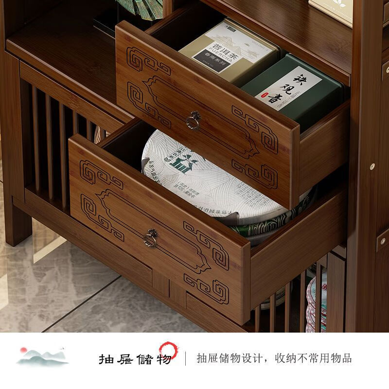 Badiqi side cabinet sofa side table corner table small tea cabinet solid wood tea set tea storage cabinet tea cabinet storage rack tea table coffee table low price promotion three-layer 50 classic model hot sale