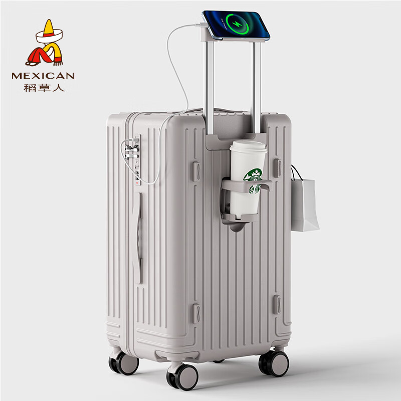 Scarecrow suitcase for men and women, universal wheel trolley case, password box, large-capacity suitcase, business trip boarding leather suitcase, checked box, C style oatmeal gray 20 inches (boarding suitcase)