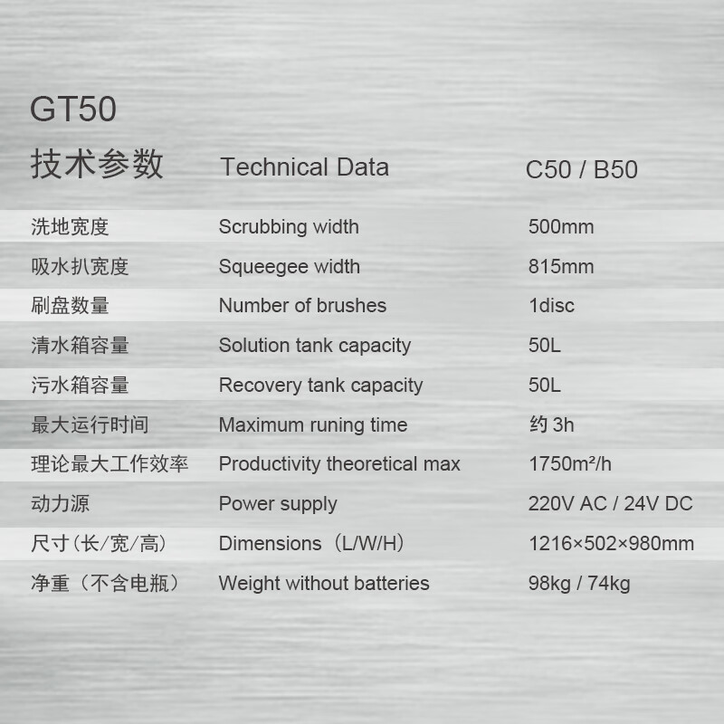 Gadlee GT50 hand push floor scrubber, suitable for shopping malls, hotels and supermarkets, flexible and quiet, lithium battery version