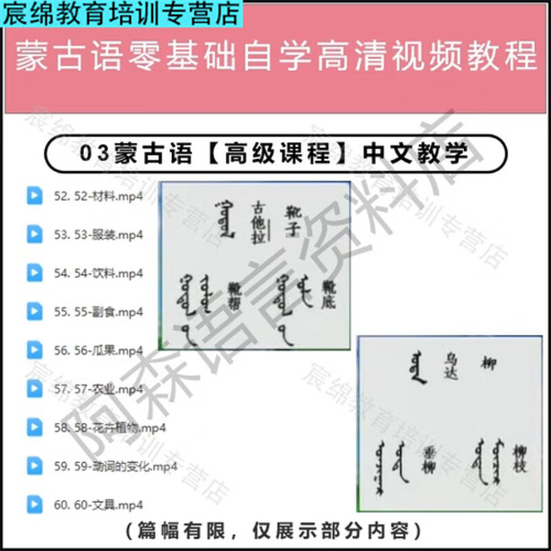 Mongolian zero-based high-definition self-study video course from entry to proficiency in small language teaching materials full tutorial electronic version shipped via network disk