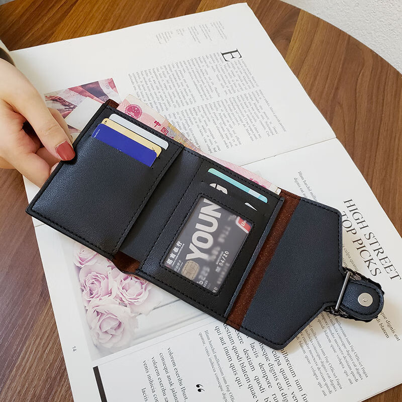 Casa-kupsCKins new European and American solid color Bacchus women's wallet women's short three-fold small wallet women's coin purse card bag leather green (solid color)