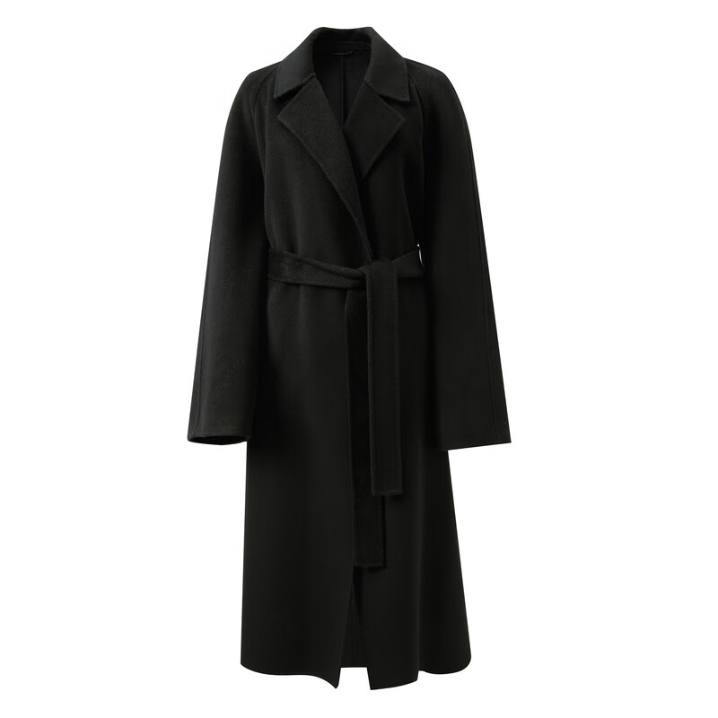 Tricolor 100 Sheep Wool 2025 Winter New Long Double-sided Wool Coat with Loose Lapel M Classic Black S 155/80A