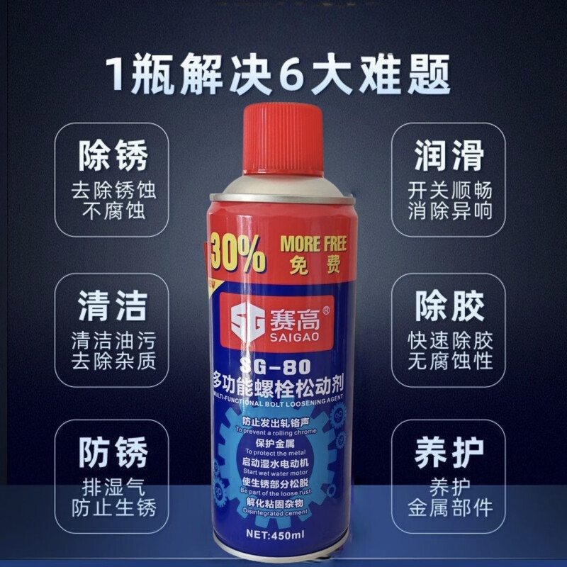 Saigao multifunctional bolt loosening agent, rust remover, powerful rust removal, anti-rust and rust removal lubricant, screw bicycle chain, metal hardware, quick cleaning and rust removal lubricating spray 450ml. Got 2 bottles of bolt loosening agent (buy one, get one free)