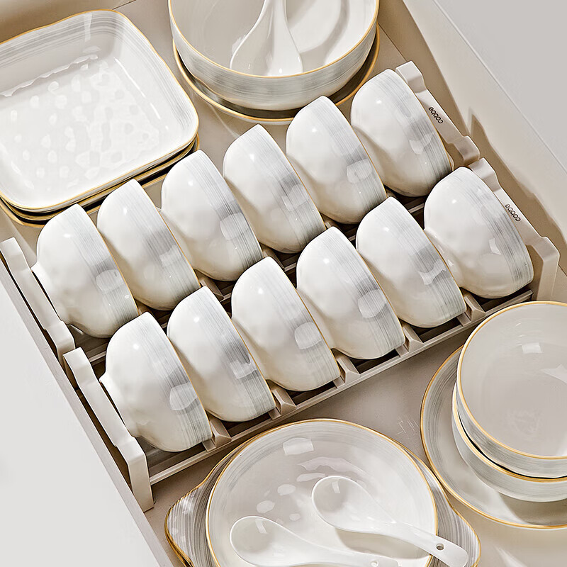 Huanjiao bowl set, bowls and plates, complete set of modern simple ceramic rice bowls and plates, household underglaze color bowls and chopsticks set, 10 bowls, 10 plates, 4.5 bowls + 7/8 inch plate