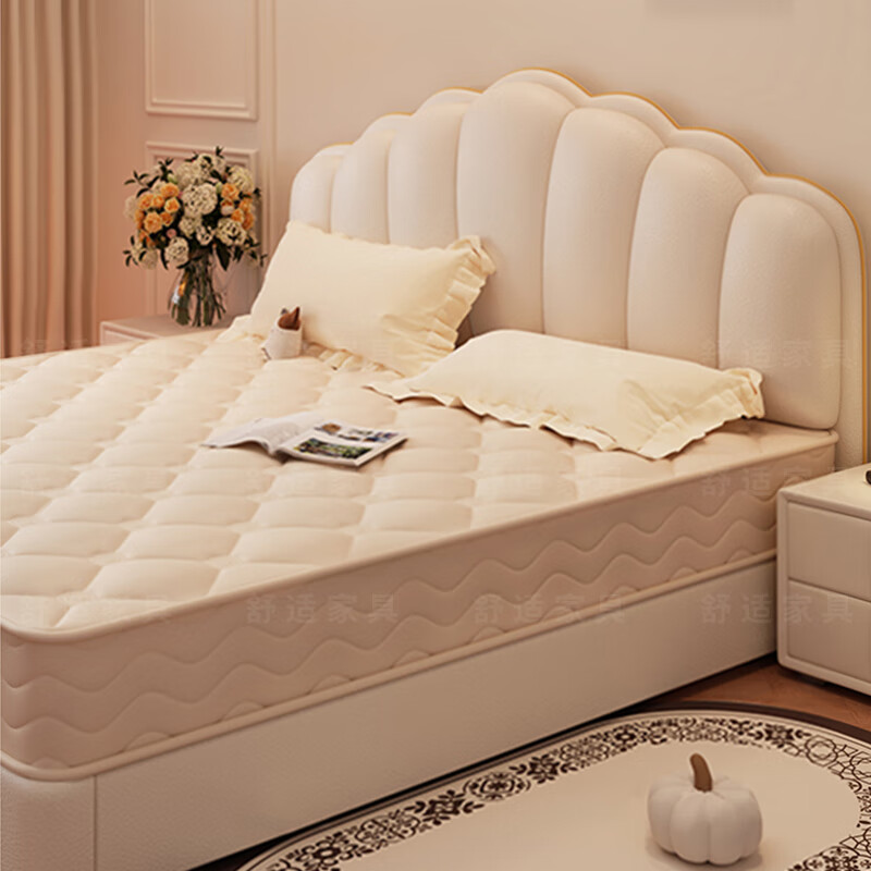 French cream-style shell bed, modern and simple double bed, Internet celebrity girl's soft-covered leather bed, light luxury master bedroom king bed, leather bed, ready for delivery - delivered to your home, 1500mm*2000mm frame structure