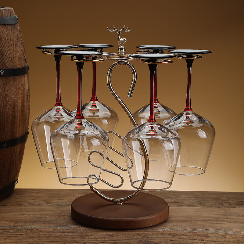 Full Bow Creative Solid Wood Red Wine Glass Rack Suspended Goblet Hanging Cup Rack Modern Simple Wine Cabinet Ornament Home Display Oak Bottom Cup Rack