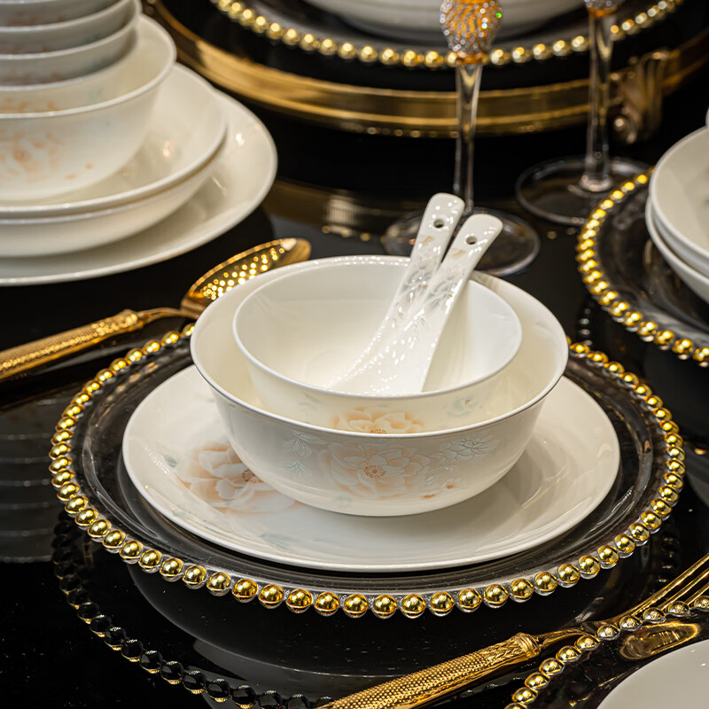 Haoya Jingdezhen ceramic tableware noodle bowl large-capacity soup bowl rice bowl national beauty 6-inch noodle bowl 4 pack