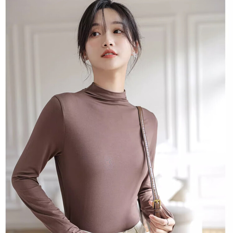 Half-turtle collar bottoming shirt for women 2025 new model that can be worn outside, autumn and winter, solid color, solid color slim-fitting long-sleeved top, white, one size fits all, recommended weight 80-140 catties