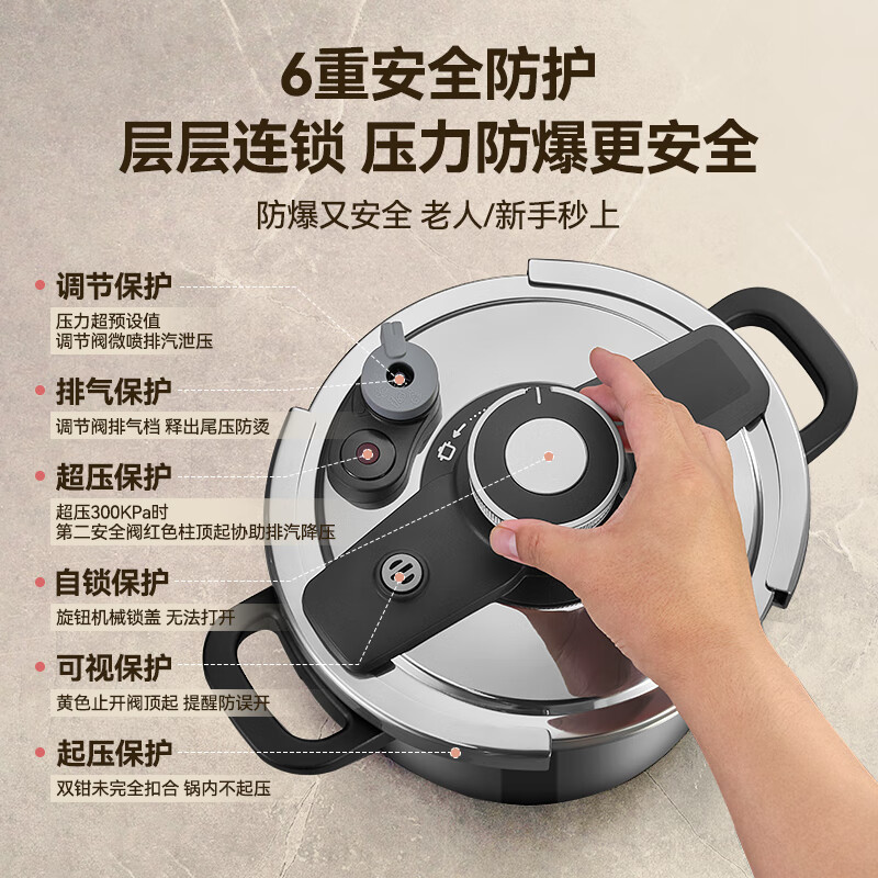 Made in Tokyo, pressure cooker pressure cooker double gear household 304 stainless steel explosion-proof 6L large capacity stove universal 22cm