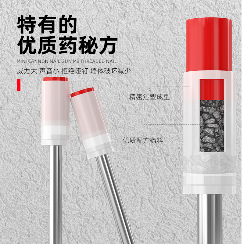 Silver rhinoceros new mini threaded one-piece nail m8 cannon nail with screw expansion nail special gun nail gunpowder nail 32 fire nail mini extended M8 threaded nail 10 nuts (4