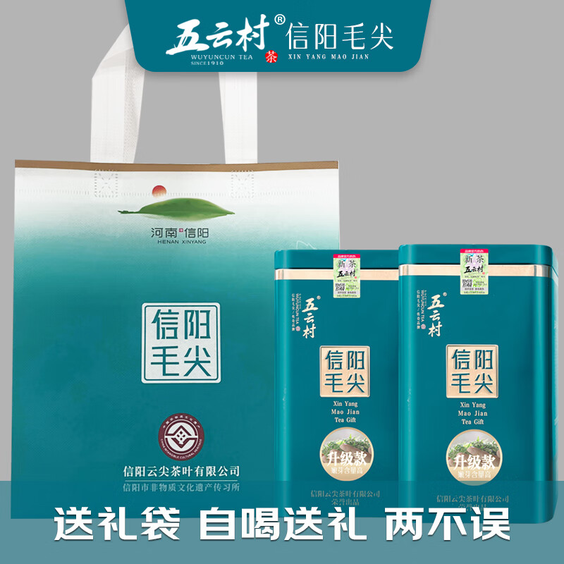 Wuyun Village 2025 new tea Xinyang Maojian 500g green tea before the rain special sprouts 2 cans total 1 jin for self-drinking with gift bag box